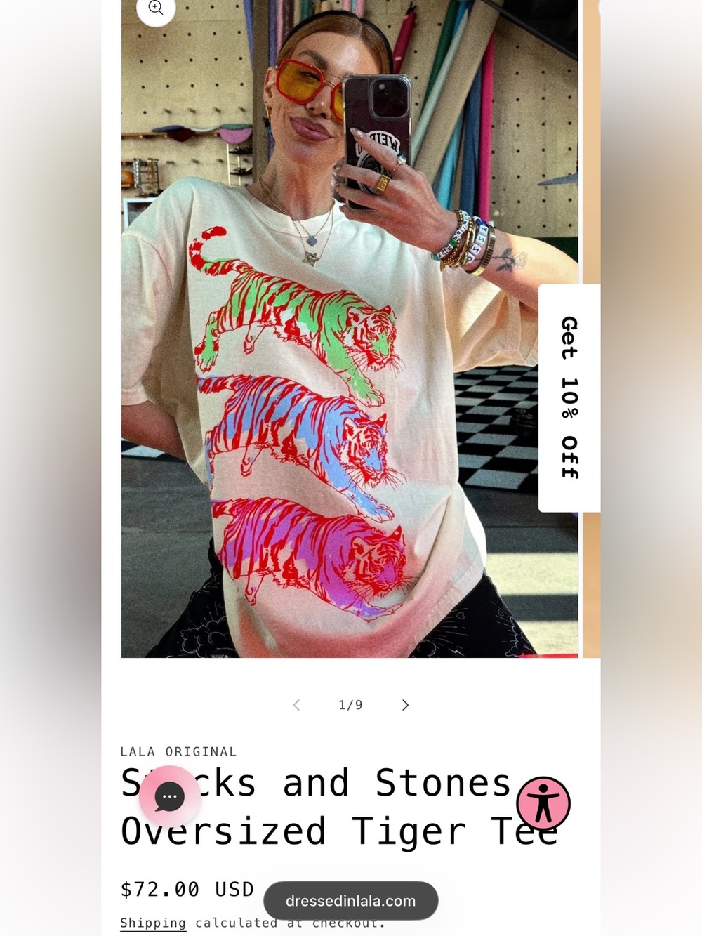 Dressed in LaLa Oversized Tiger Tee - Cream with Neon Tigers